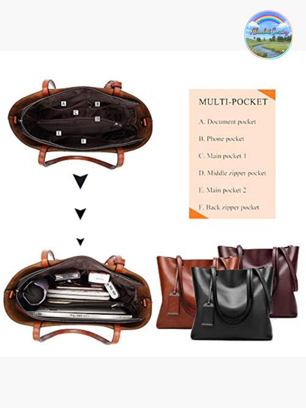 Women Faux Leather Satchel Tote Bag Shoulder Crossbody Purse - Picture 4 of 6
